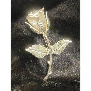 Vintage Silver-Toned Long-Stemmed Rose Brooch